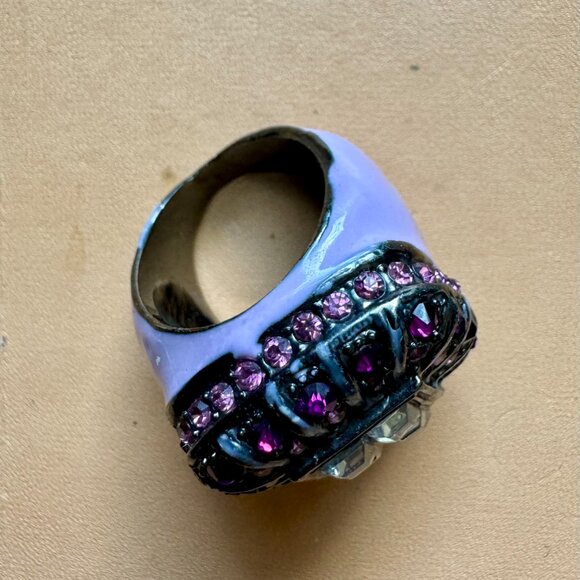 Enameled Crystal Cocktail Statement Vintage Ring Size 9 - Picture 3 of 9